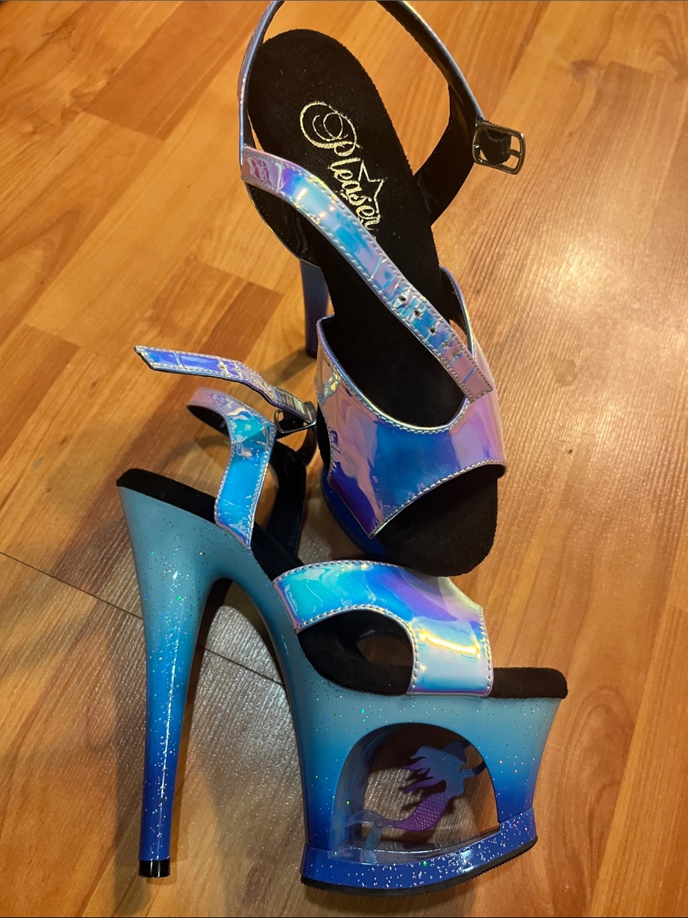 Pleaser Discontinued Mermaid Iridescent Blue Platform High Heel Sandals